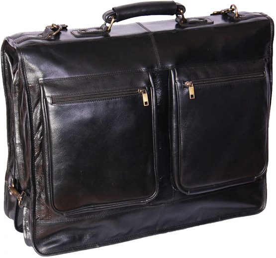 Real Leather Suit Dress Carrier Travel Weekend Bag CANICO Black