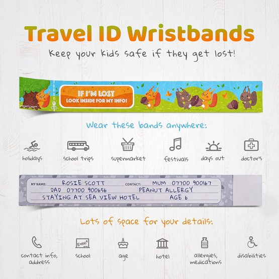 Printlike 15 Pack Travel ID Safety Wristbands for Kids | Emergency Bracelets to Help Lost Children - Image 2