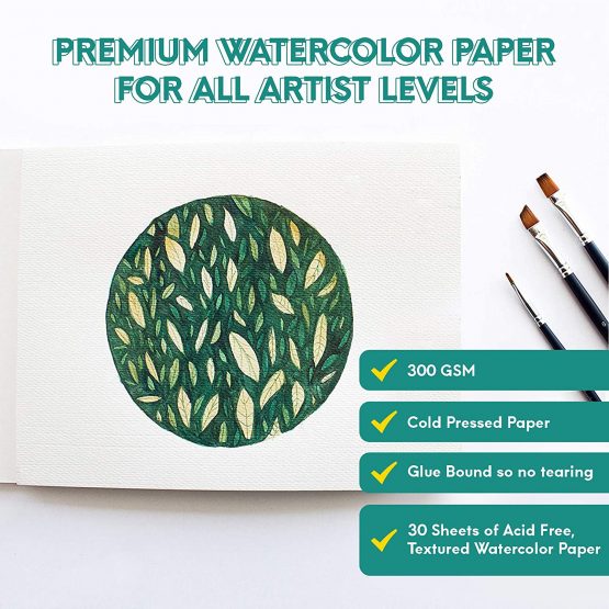 Watercolour Pad – 30 Sheets, A4 Sized Paper (300 GSM) – Cold Pressed Watercolour Paper Ideal for Professionals and Students – MozArt Supplies - Image 3