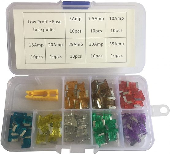 KOLACEN Automotive Car Truck Low-profile Mini Blade Type Fuse Assorted Kit 5 7.5 10 15 20 25 30 35Amp + Fuse Puller (Pack of 81)