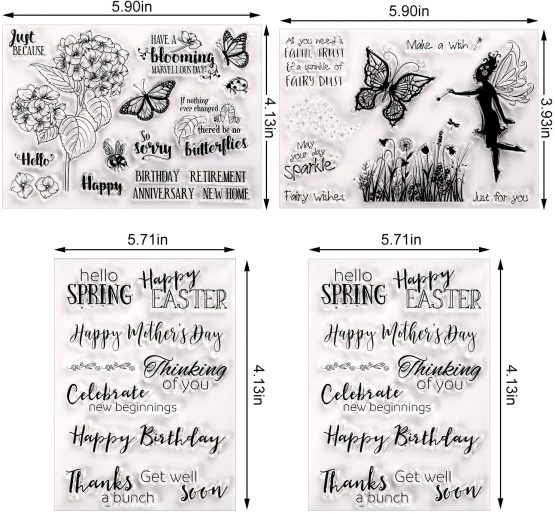 4 Pieces Clear Stamps Summer Silicone Stamp Cards with Flower, Butterfly, Dragonfly, Greeting Words Pattern for Card Making Decoration and DIY Scrapbooking Embossing Album Decor Craft - Image 2
