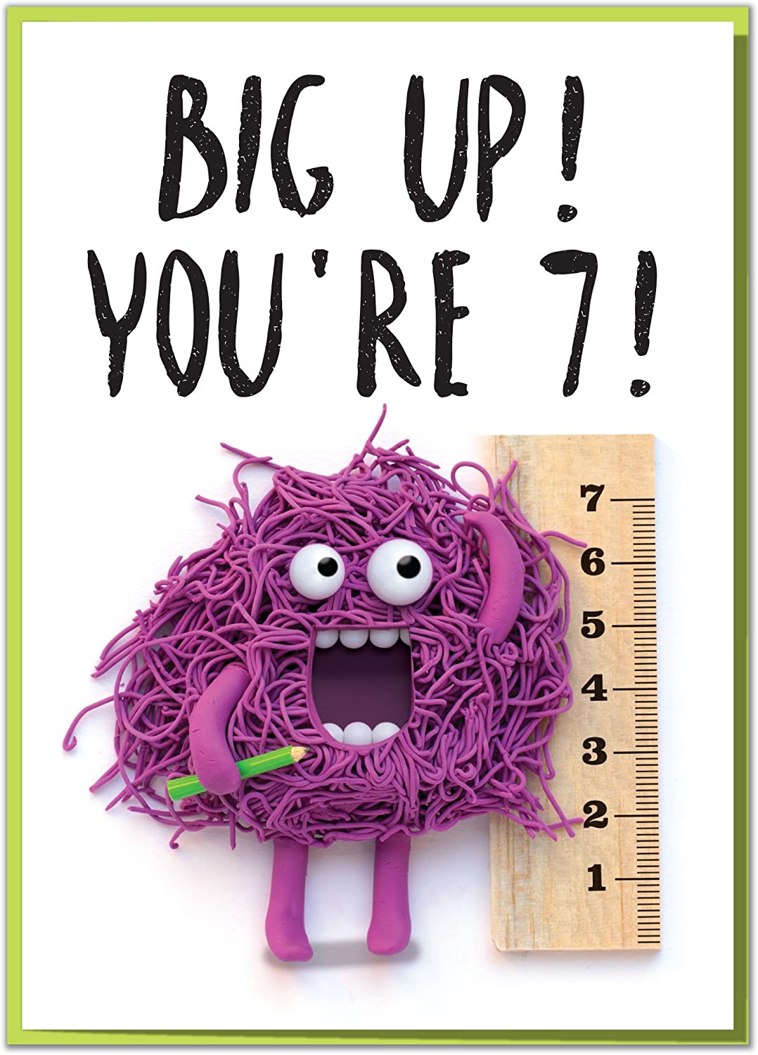 "Big Up! You're 7!" Fun 7th Birthday Card, white|black, 120mm x 170mm