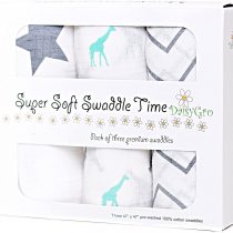 DaisyGro Luxury Swaddle Blankets, Soft Muslin Cotton, 3 Unisex Designs, Large 120cm x120cm