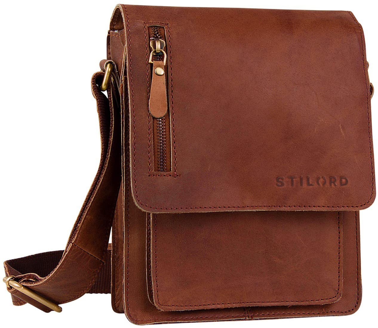 STILORD Leather shoulder bag small for men and women/cross body bag/satchel/for 9.7 iPads/genuine buffalo-leather brown