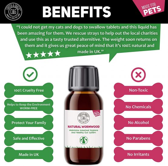C&G Pets | Natural Worm Wood | Natural Solution For Intestinal Health No Nasty Chemicals | Powerful Colon Cleanse For Dogs, Cats, Poultry, Birds, Ferrets, Rabbits & Pets - Image 2