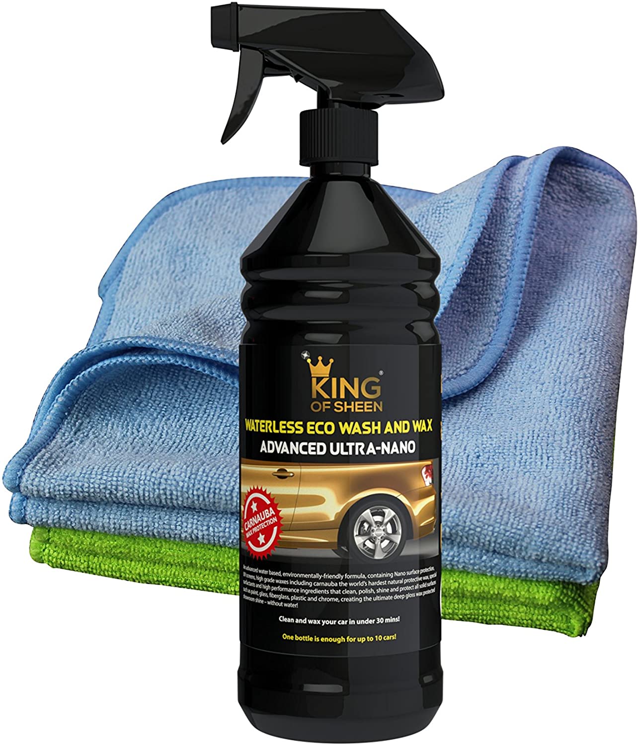 King of Sheen Advanced Ultra Nano Waterless Car Wash Kit, Wet Wax Car Cleaning Products with added Carnauba Wax