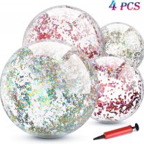 TUPARKA 4 Pack Glitter Beach Ball Inflatable Confetti Beach Balls Bulk for Summer Beach Favor Pool Party Toys with Inflator
