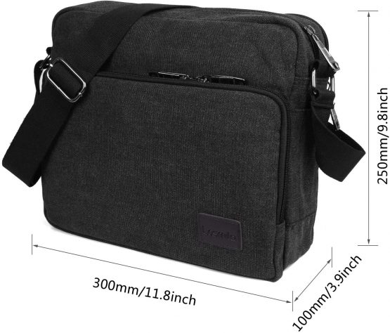 LOSMILE Shoulder Bag, Mens Canvas Messenger bag tablet for Work, School, Daily Use,12 inch * 4.3 inch * 10.2 inch.26 Pockets (Black) - Image 4