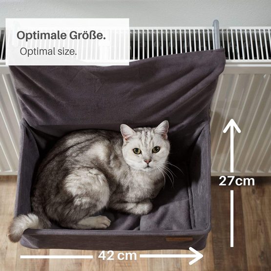 PiuPet® Cats heating bed - suitable for radiators with 9 to 12 cm width - cat hammock heater - also suitable for cats up to 7kg - hammock cat gray - Image 3