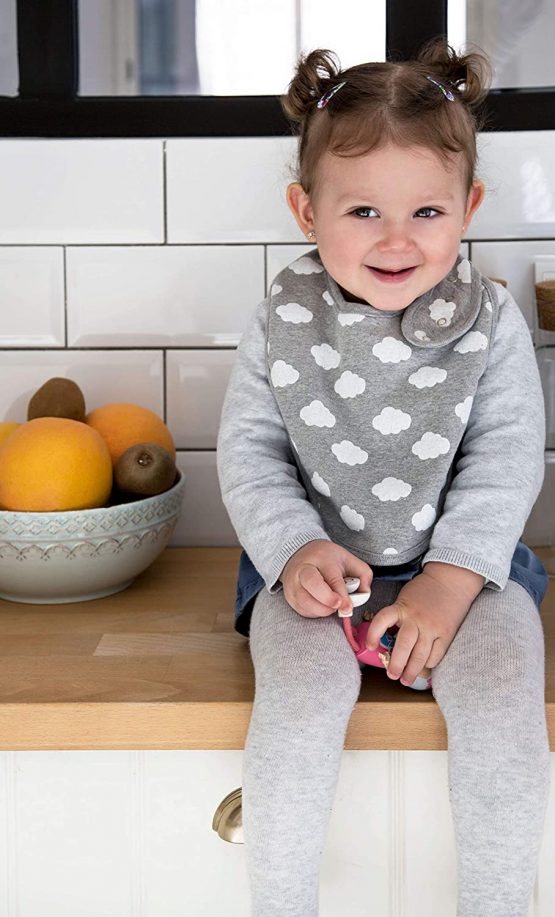Budding Bear Premium Baby Feeding Bibs (Pack of 5) - 100% Organic Cotton Front and Absorbent Towel Backing - Baby Bibs for Girls and Boys with 4 Adjustable Nickel Free Snap Buttons - Grey - Image 3