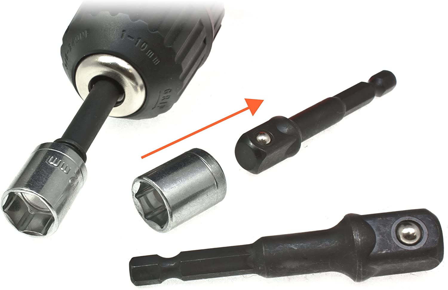 toolzone SD243 Socket Nut Driver Adaptors for Drill - Silver, Variety Pack