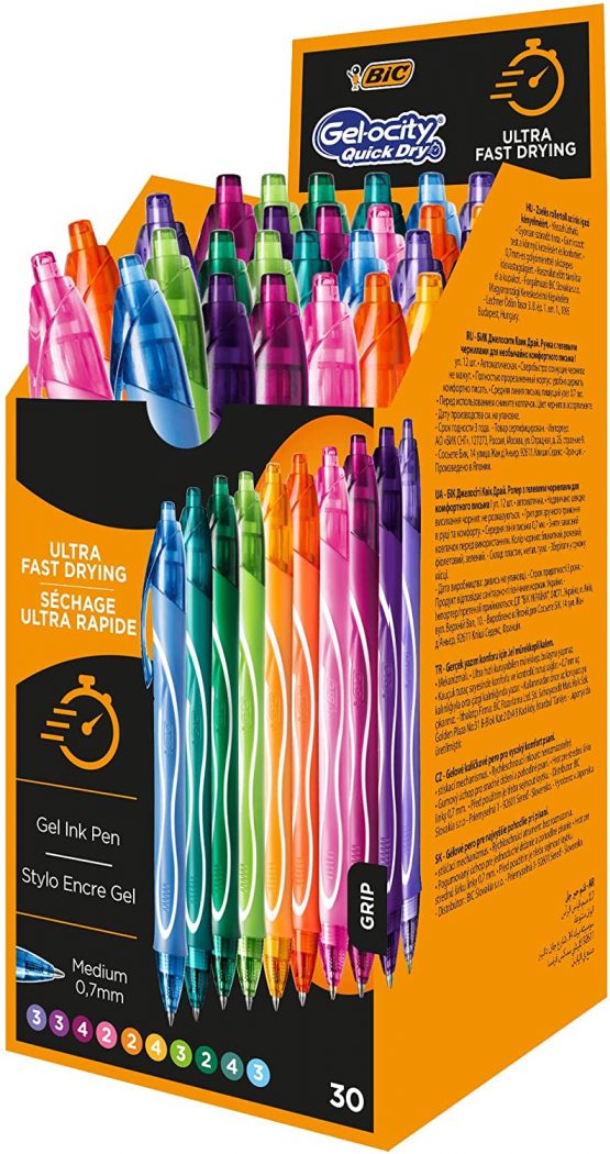 Bic Gel Ballpoint Pens 900 x 600 mm, Pack of 30, Multi-Colour