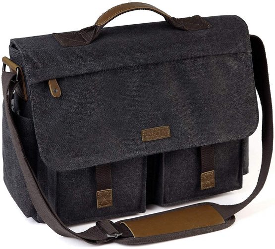 Messenger Bag Mens, VASCHY Vintage Water Resistant Waxed Canvas 15.6 inch Laptop Shoulder Bag Briefcase Satchel with Padded Shoulder Strap
