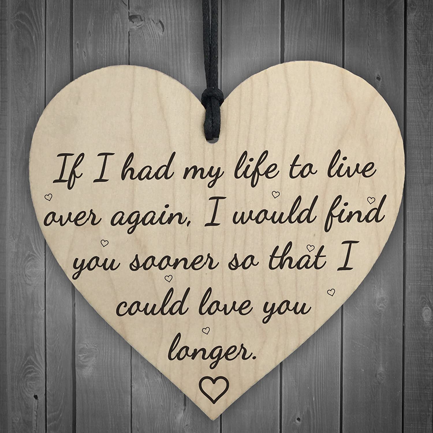 Red Ocean Love You Longer Wooden Hanging Heart Shaped Plaque Anniversary Shabby Chic Sign, Black, 10cm