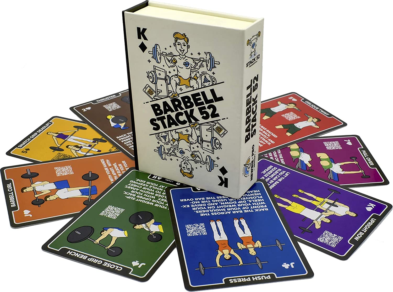 Stack 52 Barbell Exercise Cards. Weight Lifting Playing Card Game. Video Instructions Included. Bodybuilding