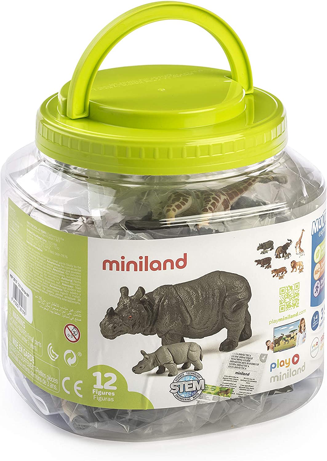 Miniland 12 Wild Animals with Babies Figures, Multi-color - Image 2