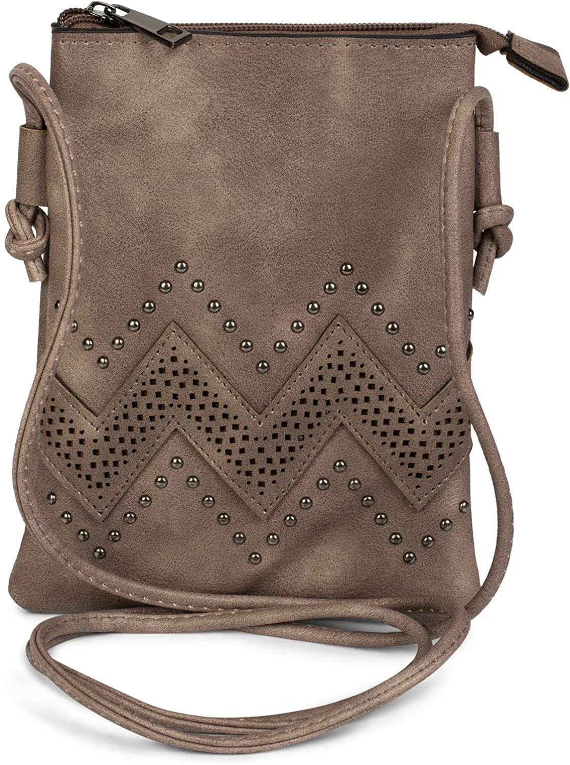 styleBREAKER Women's Mini Bag Crossbody with Zig-Zag Cutout and Studs, Shoulder Bag, Handbag, Purse 02012211, Colour:Taupe