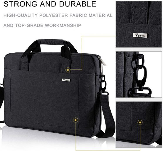 Voova Laptop Bag Case 14-15.6 Inch Computer Sleeve Messenger Bag with Shoulder Strap Expandable Waterproof Business Briefcase with Tablet Pocket for Men Women Travel School Lawyer-Black - Image 2