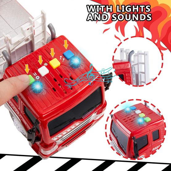 HERSITY Kids Fire Engine Truck Toys Push and Go Cars with Lights and Sounds Emergency Rescue Ladder Truck Educational Toy Gifts for 3 4 5 6 Years Old Boys Girls - Image 2