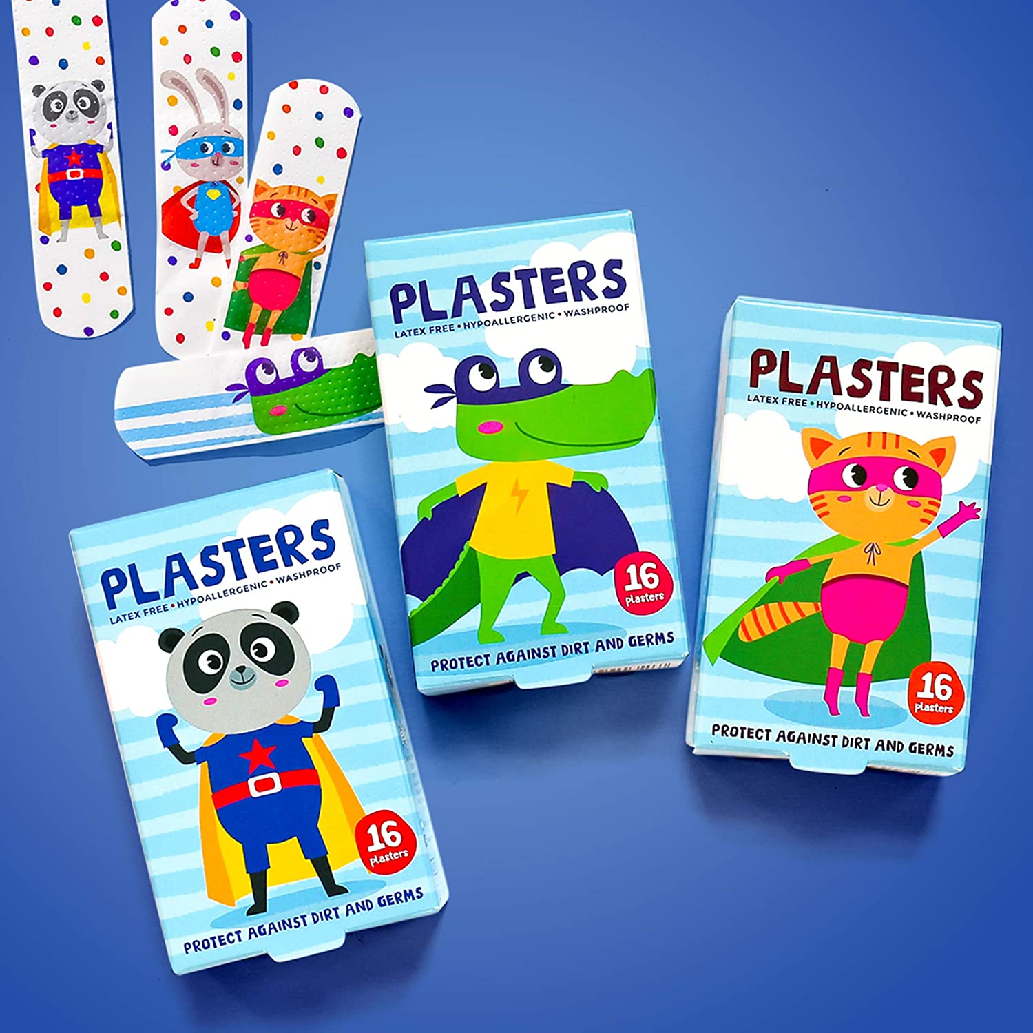 Superhero Plasters for Kids (Latex Free/Hypoallergenic/Washable Plasters) 32 Count (Pack of 1), Multicolour