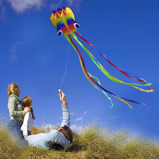 HONBO Huge Rainbow Soft Octopus Kite for Kids and Audlts- Large Kite with Long Tail and 200ft line---Easy to Fly kites for chlidren under 10 - Image 3
