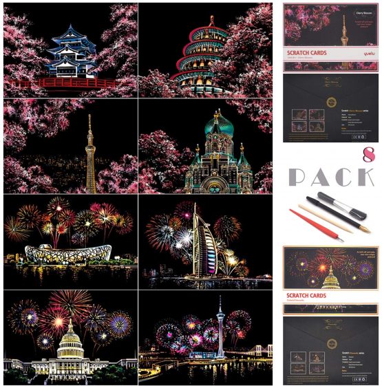 SiYear Scratch Paper Rainbow Painting Sketch, City Series Night Scene,Scratch Painting Creative Gift,Scratchboard for Adult and Kids with 4 Tools