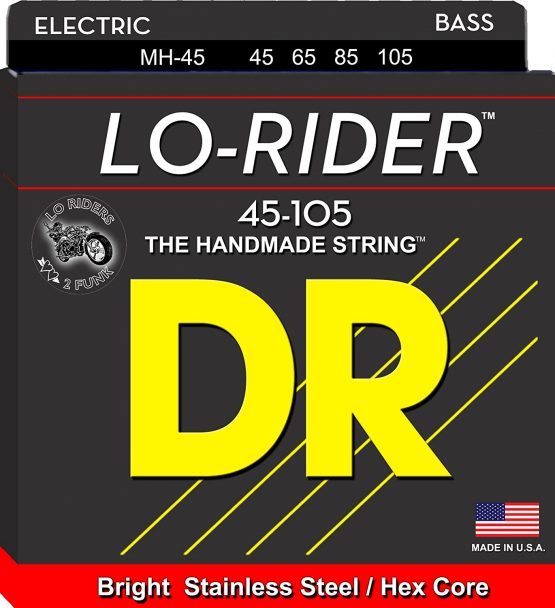 DR Strings Lo-Rider - Stainless Steel Hex Core Bass 45-105 White Black Red Blue Small Medium Large X-Large 2X-Large