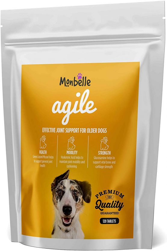 Monbelle Dog Joint & Agility 120 Tablets - Soothes Hip, Lipped Muscle & Joints Supplement for Stiff Dogs & Aids Mobility - Glucosamine & Natural Chondroitin for Dog Joint Care - UK Manufactured