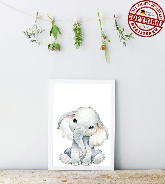 artpin® Set of 4 Pictures Baby Room Decoration Boy Girl - DIN A4 Poster Nursery Baby Jungle Animals - Safari Africa Wall Pictures - Elephant Tiger Giraffe Zebra P60 - Image 2