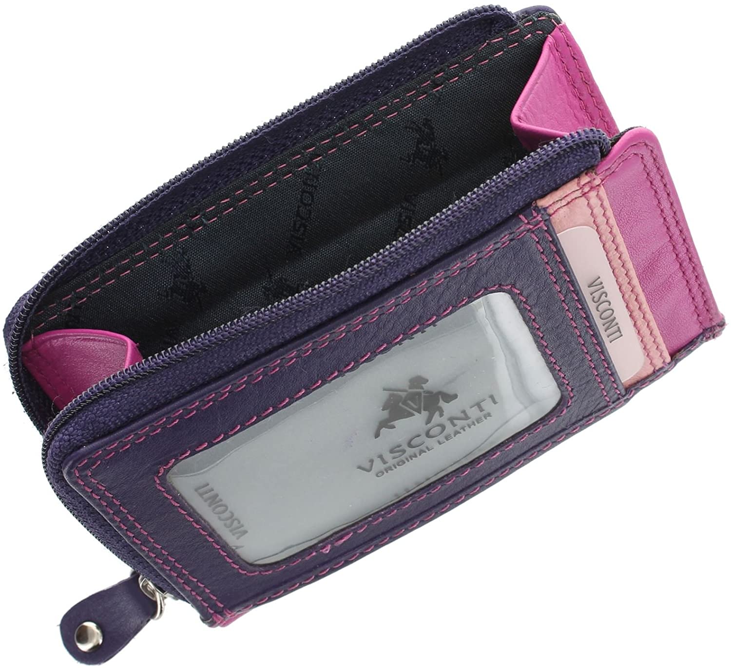 VISCONTI Leather Rainbow Collection PHI PHI Slimline Credit Card Purse RB110 Berry Multi - Image 3
