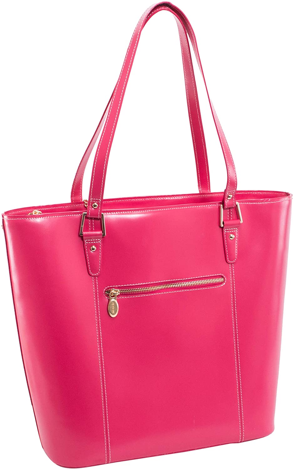 Leather Ladies' Tote with Tablet Pocket, Fuchsia, 13.50"x6"x14" - Image 3