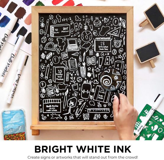Fine Tip White Chalk Pens - Pack of 4 Chalk Markers - Use on Chalkboard, Windows, Blackboard, Signs, Glass, Bistro - Water Based Wet Wipe erasable Pen - 3mm Reversible Bullet & Chisel Tip - Image 4