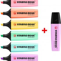 STABILO BOSS Original Pastel Highlighter Marker Pens – Full Set of 6 + Lilac Haze
