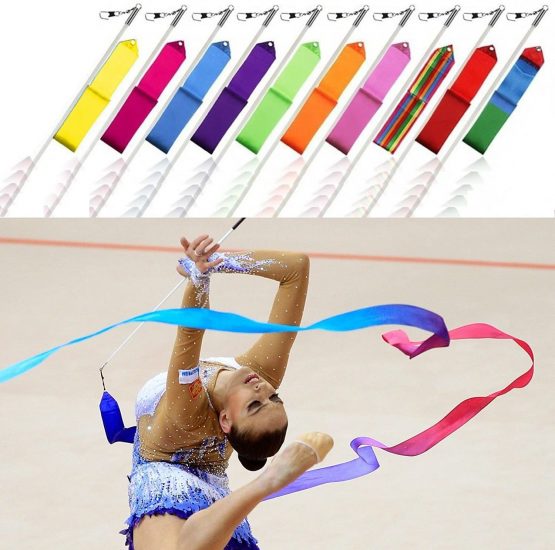 Weddecor Rhythmic Gymnastics Dance Ribbons with Streamer Rod Baton