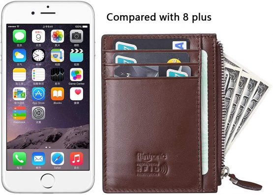 flintronic Credit Card Wallet, RFID Blocking Genuine Pink Leather Card Holder Anti Theft (1 Zipper compartments, 6 Card Slots & 1 ID/Photo Window) Slim Pocket Purse for Men & Women - Image 3