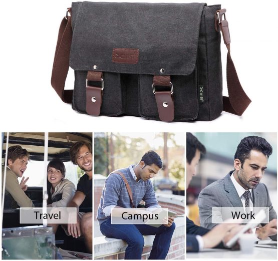 FANDARE Vintage Crossbody Bag Unisex Canvas Messenger Bag 7.9 inch iPad Satchel Bag Travel Shoulder Bag Working Bag Bookbag Briefcase for Men and Women Black - Image 3