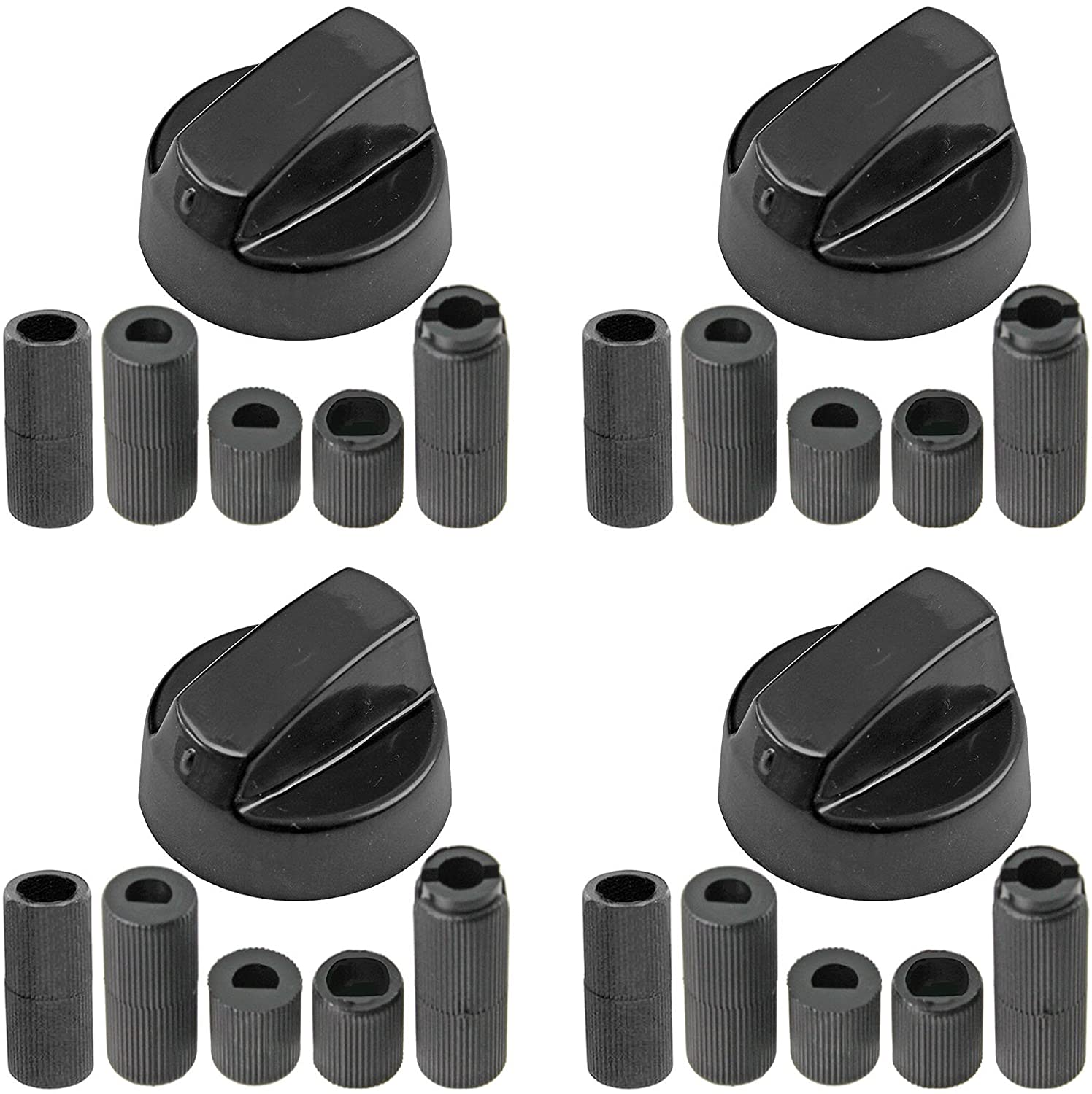 Spares2go Universal Black Control Switch Knobs for All Makes of Oven Cooker & Hob 41mm Plastic (Pack of 4)