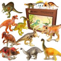 Lello and Monkey Dinosaur Figure Toys for 3 Year Olds - Set of 12 Large, Plastic Dinosaurs for Kids and Toddlers Including Names for Each of the Figures on the Box