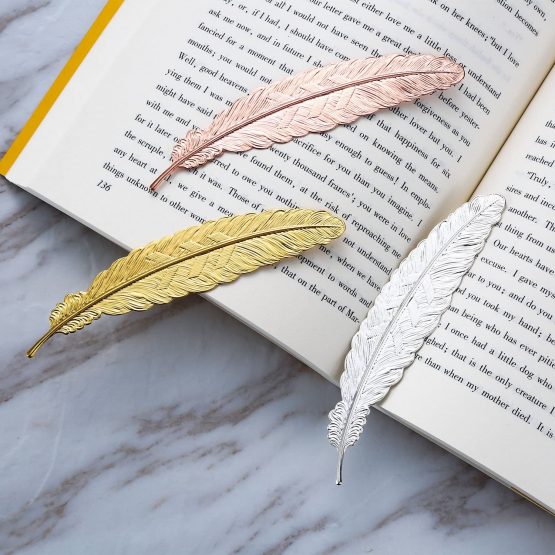 8 Pieces Metal Feather Bookmarks Assorted Metal Bookmark Feather Shape Book Marker for Adults and Kids (Set 1) - Image 4