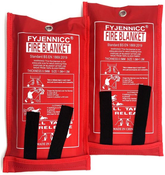Fiberglass Fire Blanket with Flame-retardant cotton tapes, 39.3×39.3 Inches, 2Pack