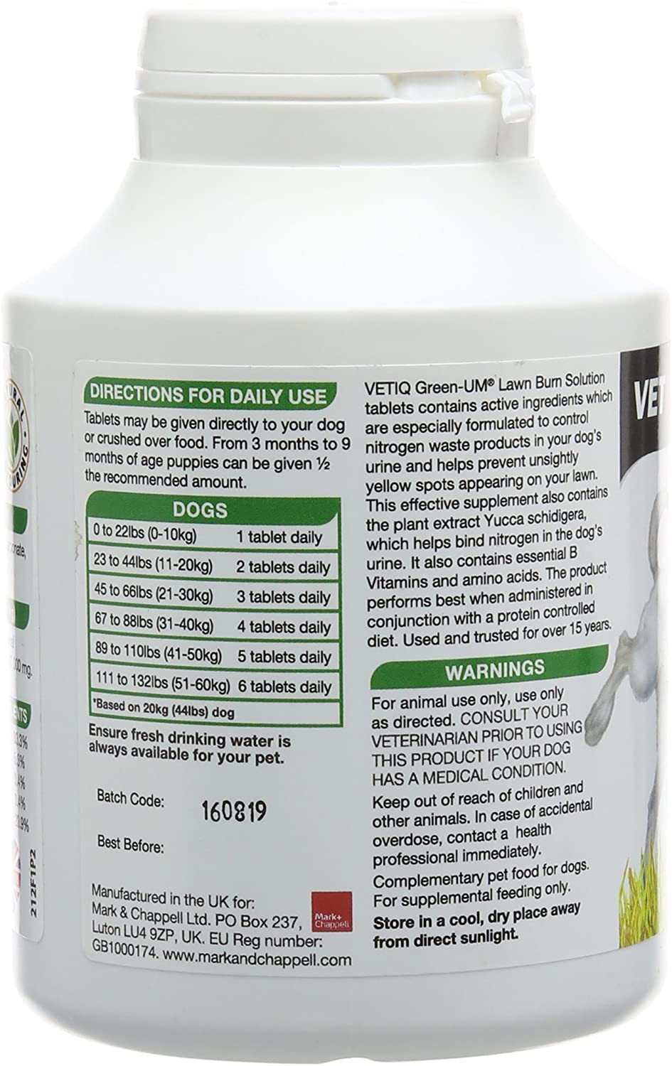 VETIQ Green-Um Lawn Burn Solution, Dog Urine Neutraliser Tablets to Control Nitrogen in Urine to Prevent Lawn Yellow Spots - Image 3