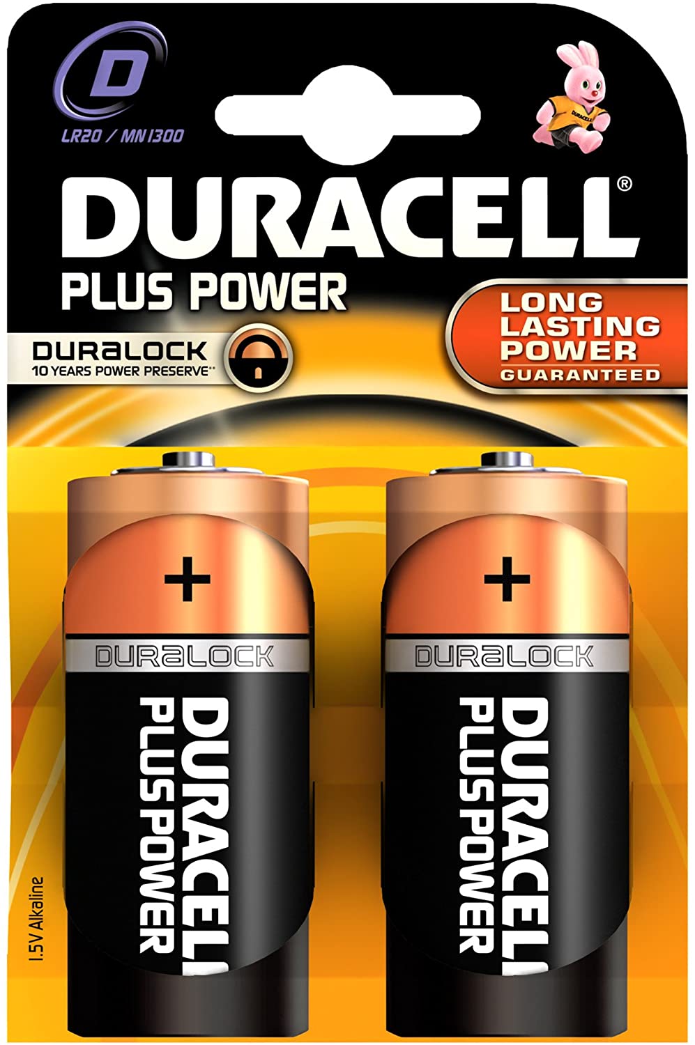 Duracell Duralock Plus Power D x 2 - Alkaline Battery (LR20), 2 Unité (Lot de 1)