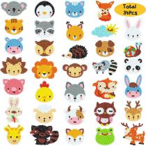 BeYumi 34Pcs 5D Diamond Painting Kits for Kids, DIY Animals Diamond Painting Stickers, Handmade Digital Diamond Arts Craft Mosaic Stickers, Painting by Numbers Kits for Adult Beginners