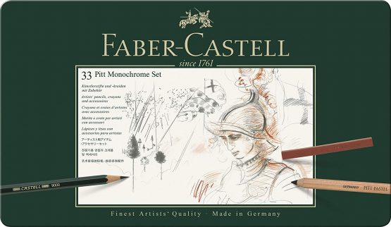 Faber-Castell PITT Monochrome Professional Quality 33-Piece Set in a Metal Case