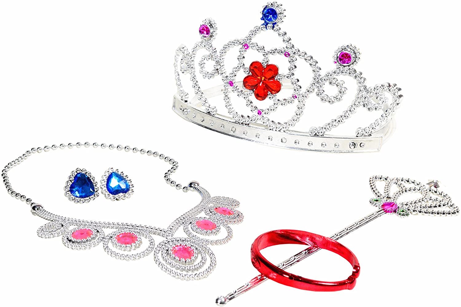 Jewelry Toy,62 Pieces Princess Pretend Jewelry Toy Playset,Assorted Jewelry Dress Up Toys Rings,Earrings,Necklaces,Crowns,Bracelets,Wands for Girls Birthday Gift,Princess Party Favors - Image 4