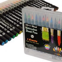 I CREATE Vibrant Watercolour Brush Pens | 24+1 with Black Barrels in a Travel Case | Flexible Nylon Brush Tips | Create your masterpiece with I Create