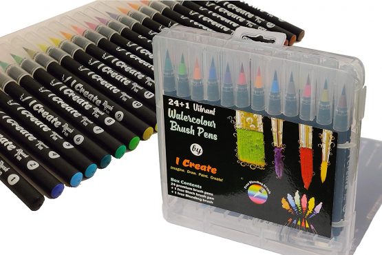 I CREATE Vibrant Watercolour Brush Pens | 24+1 with Black Barrels in a Travel Case | Flexible Nylon Brush Tips | Create your masterpiece with I Create