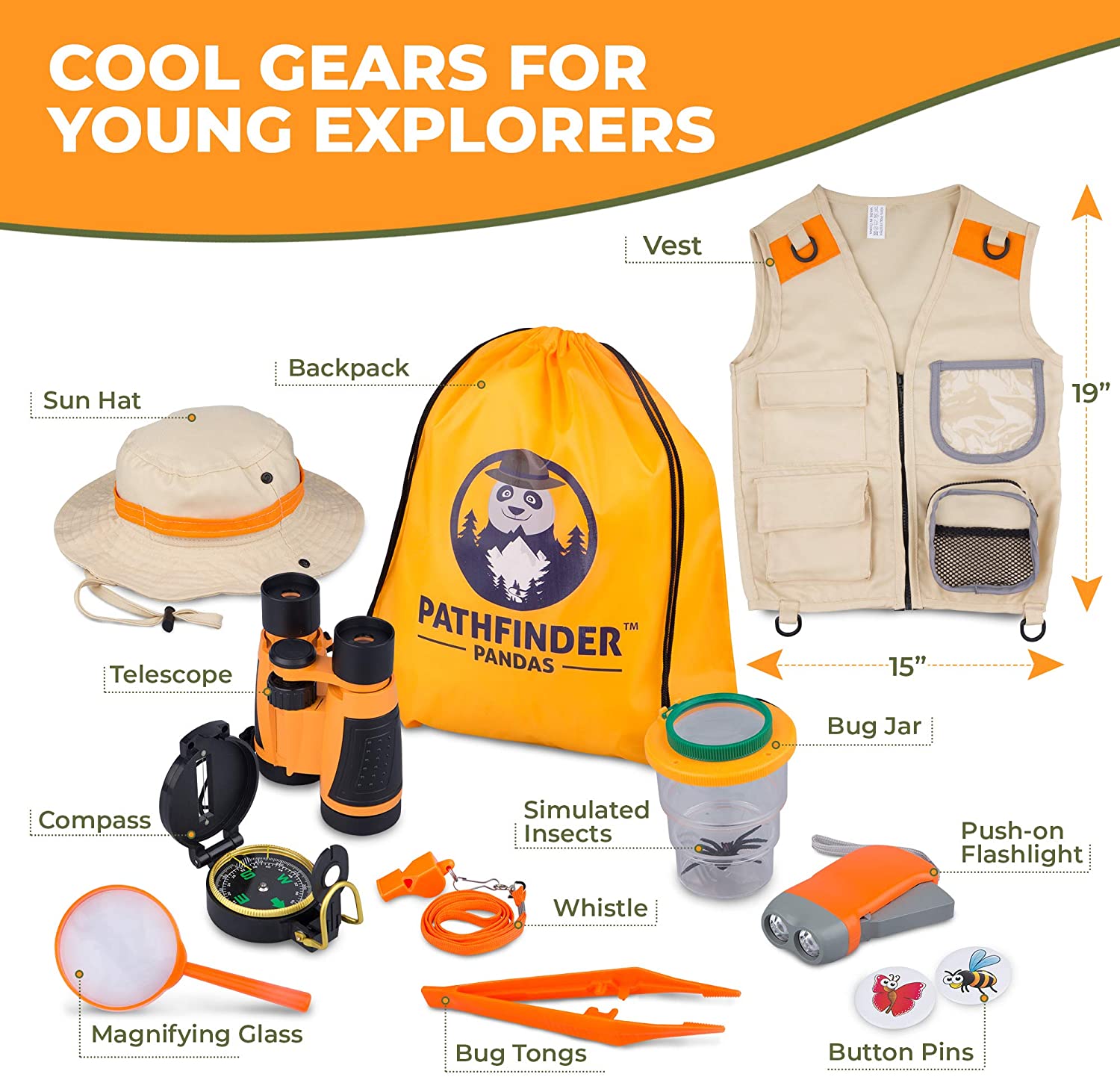 Kids Explorer Kit with Safari Vest & Hat Premium Outdoor Gifts Toys for 3-12 Y 