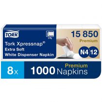 Tork 15850 Xpressnap Extra Soft Napkins N4 / Suitable for N4 Interfold Napkin System Dispensers/White / 2-Ply / 8 x 1000 (10.7 x 16.5 cm)