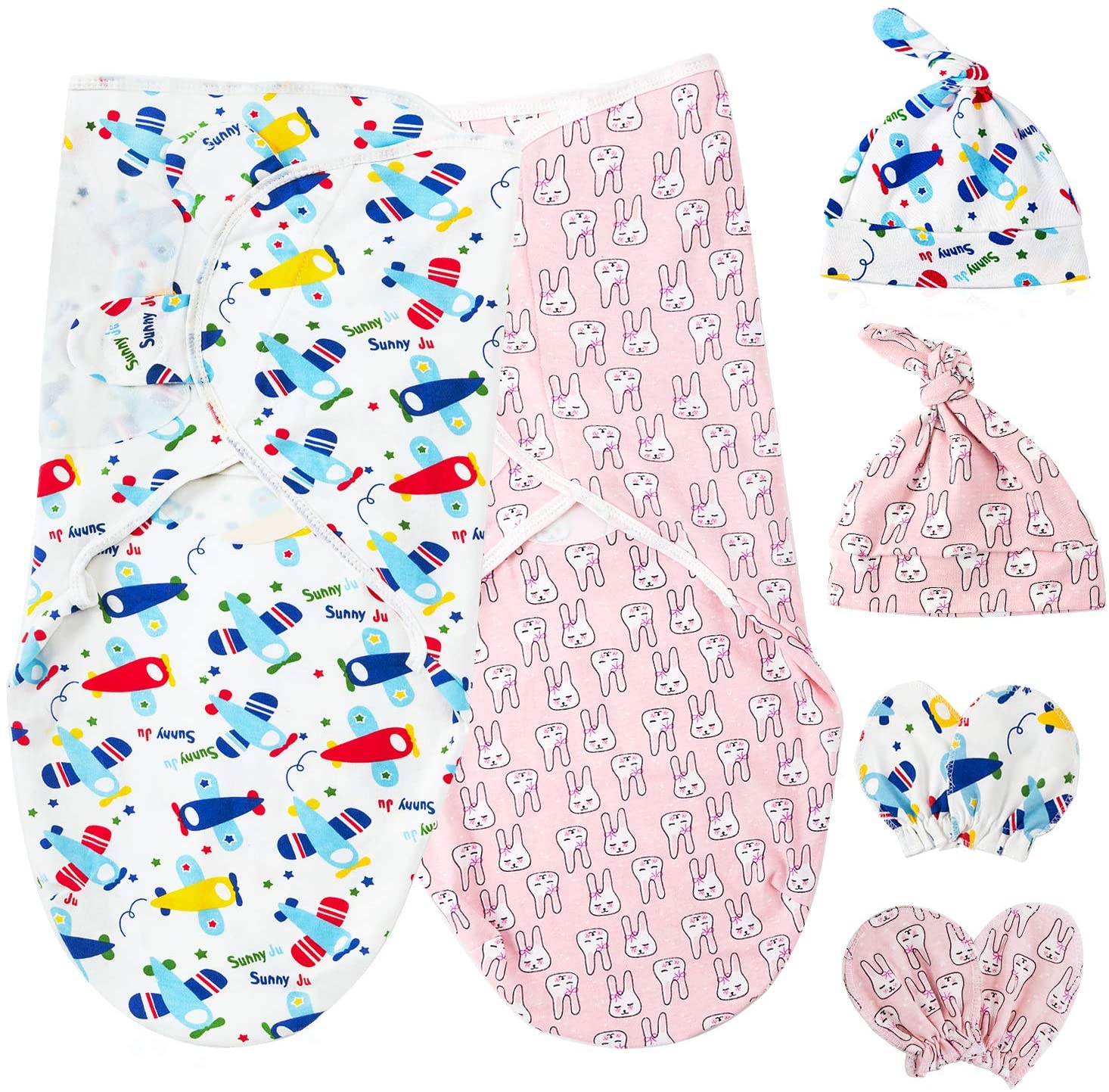 Baby Swaddle Blankets Wrap with Newborn Cotton Caps Mittens for 06